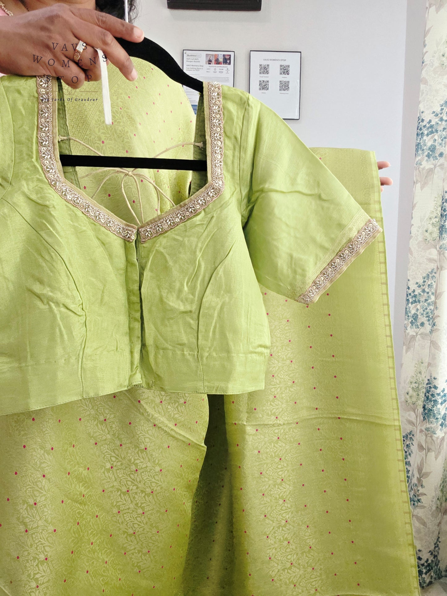 Pistachio Lime H.O Crepe Silk Saree with Designer Stitched Blouse