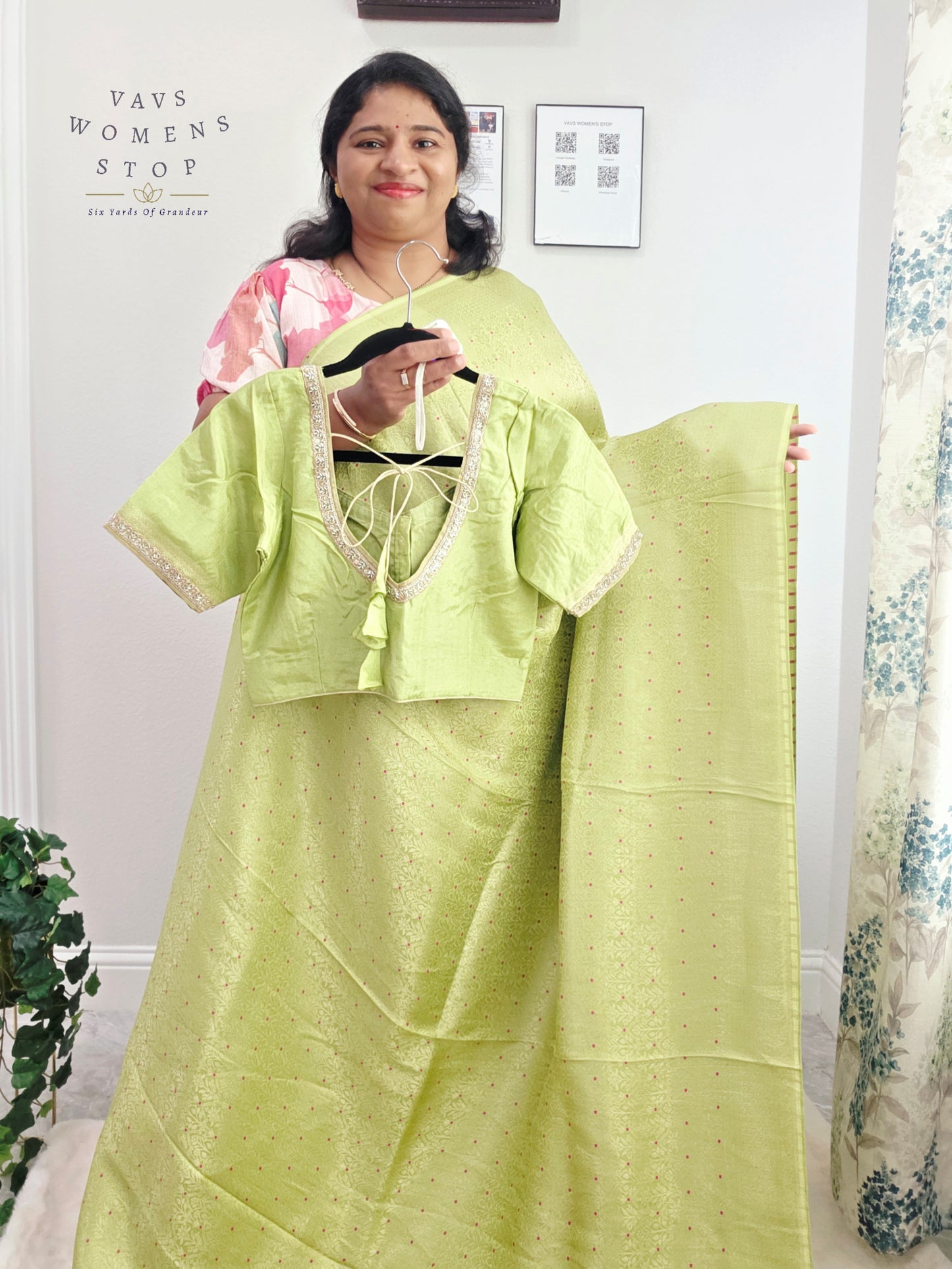 Pistachio Lime H.O Crepe Silk Saree with Designer Stitched Blouse