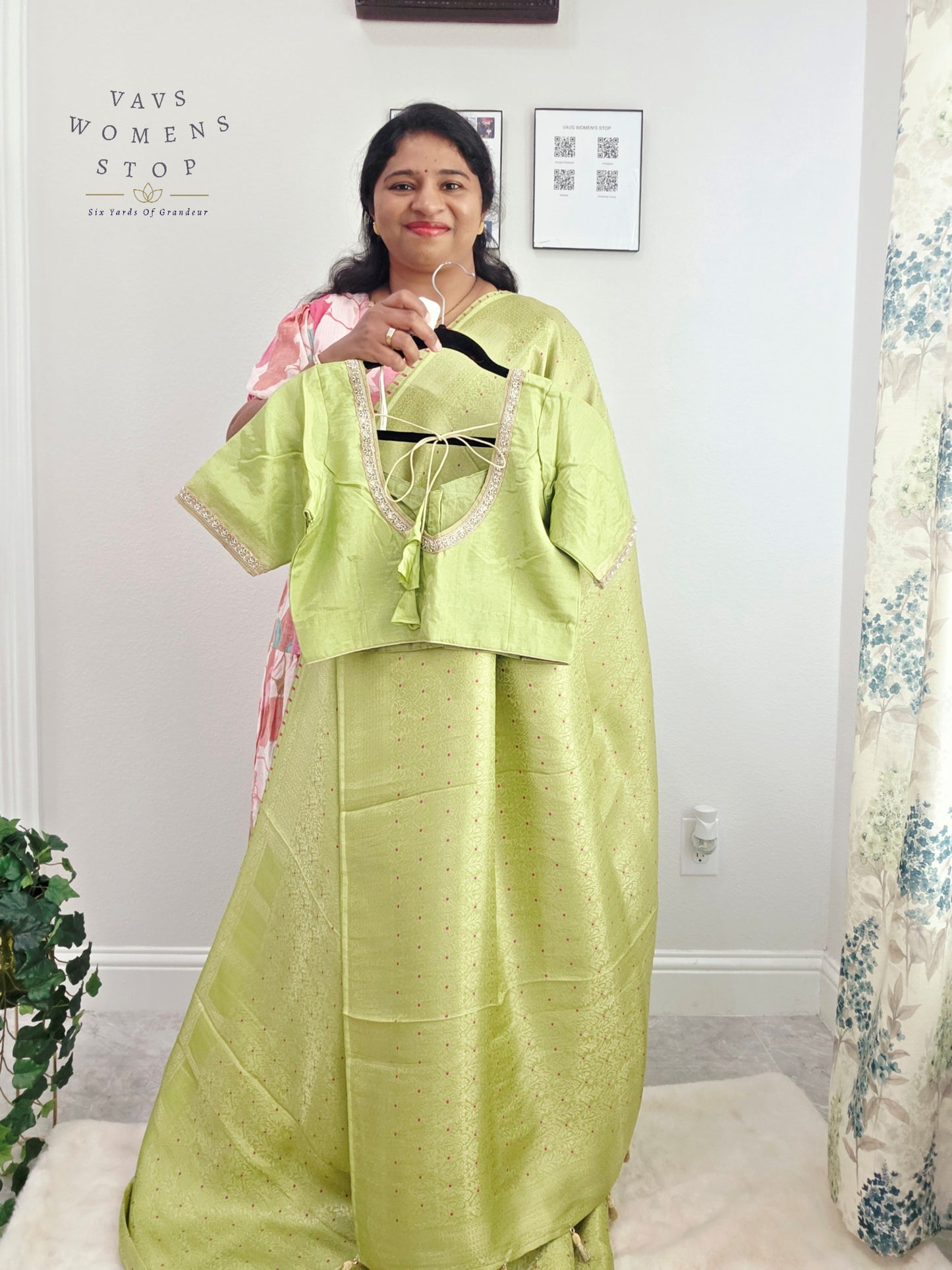 Pistachio Lime H.O Crepe Silk Saree with Designer Stitched Blouse
