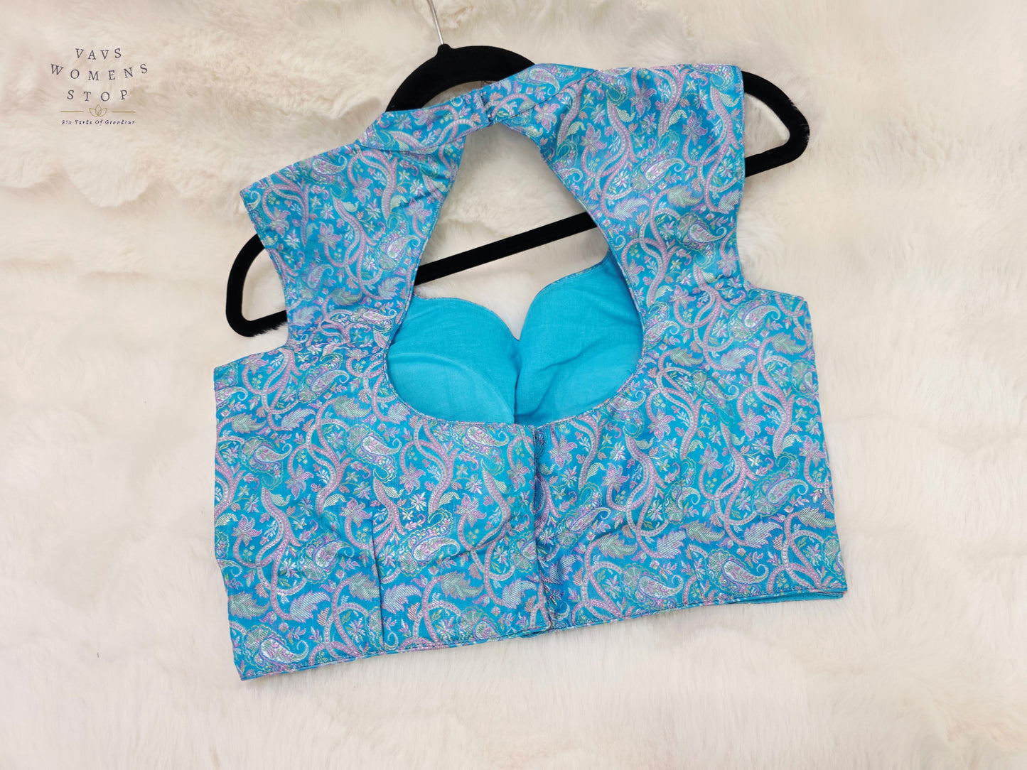 Aqua Frost Paisley Benarasi Silk Sleeveless Designer Blouse