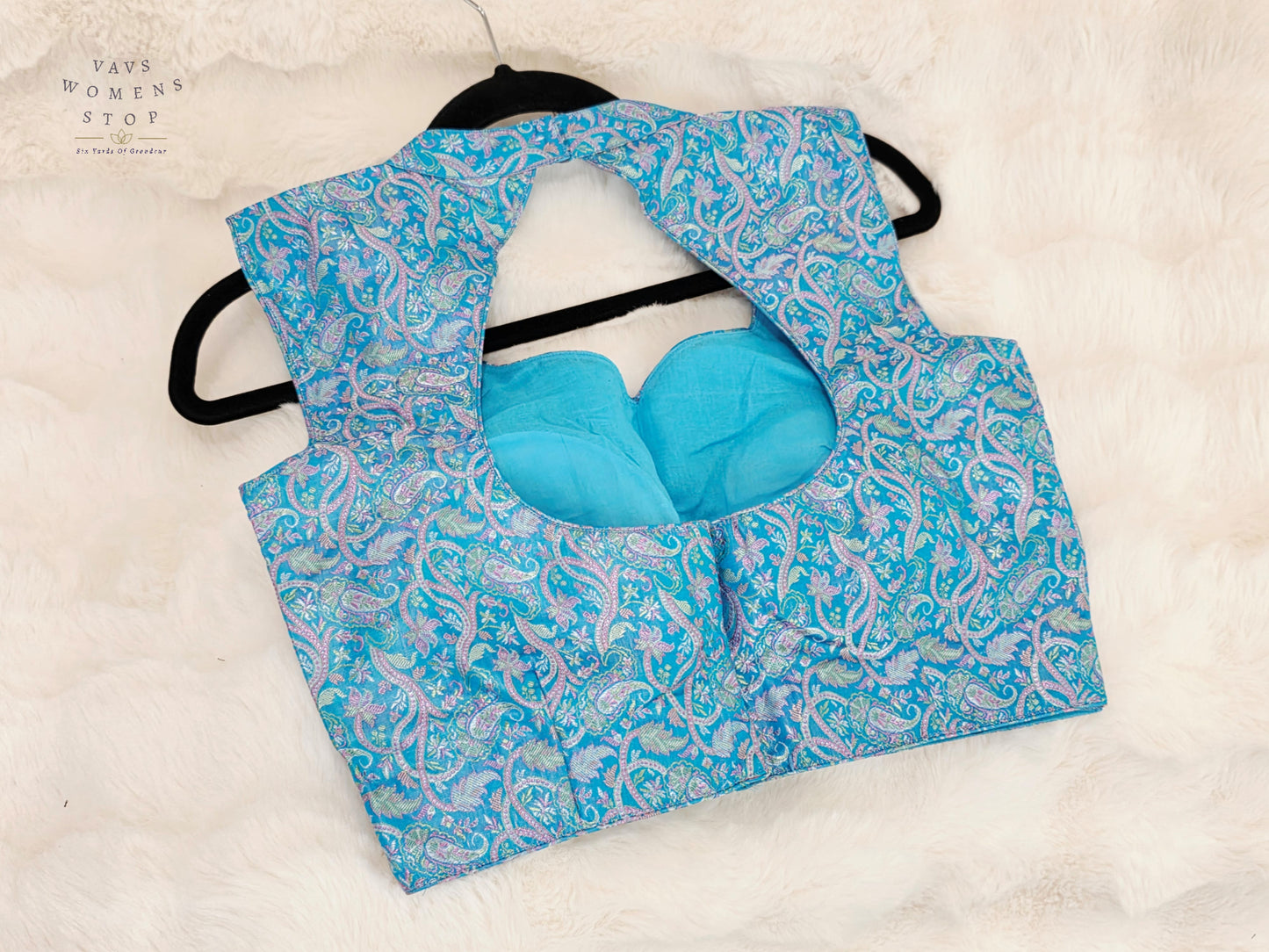 Aqua Frost Paisley Benarasi Silk Sleeveless Designer Blouse