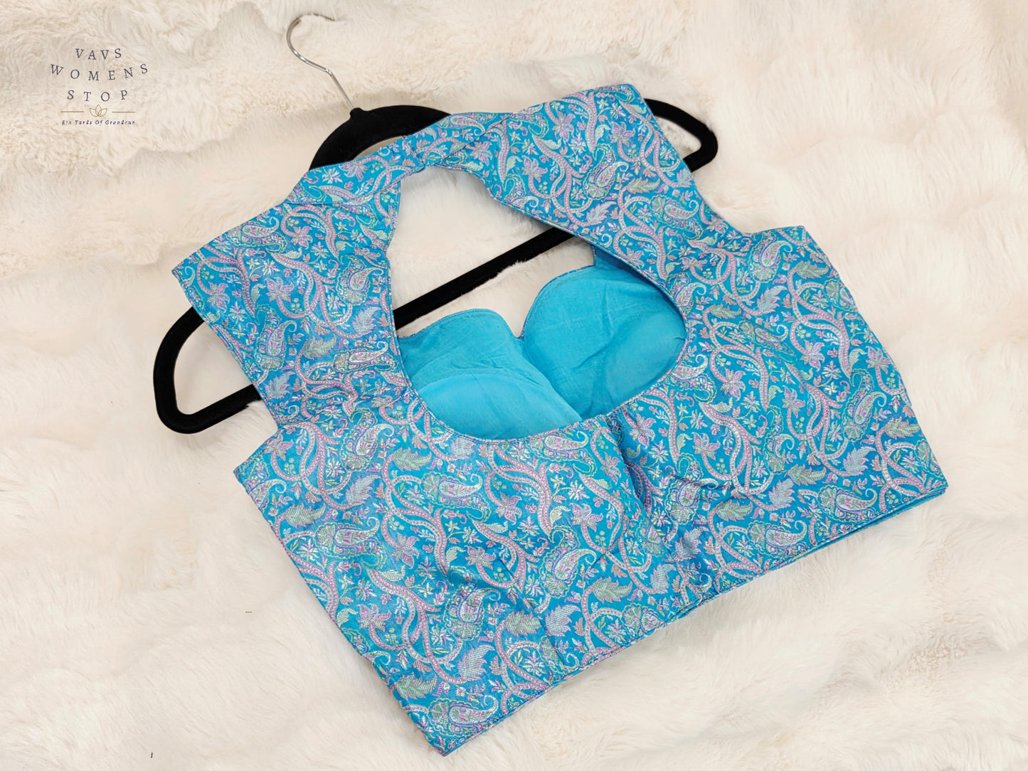 Aqua Frost Paisley Benarasi Silk Sleeveless Designer Blouse