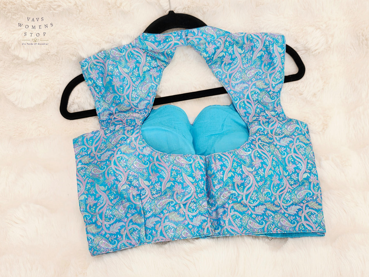 Aqua Frost Paisley Benarasi Silk Sleeveless Designer Blouse