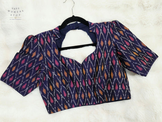 Royal Indigo Purple Ikkat Sico Cotton Designer Blouse