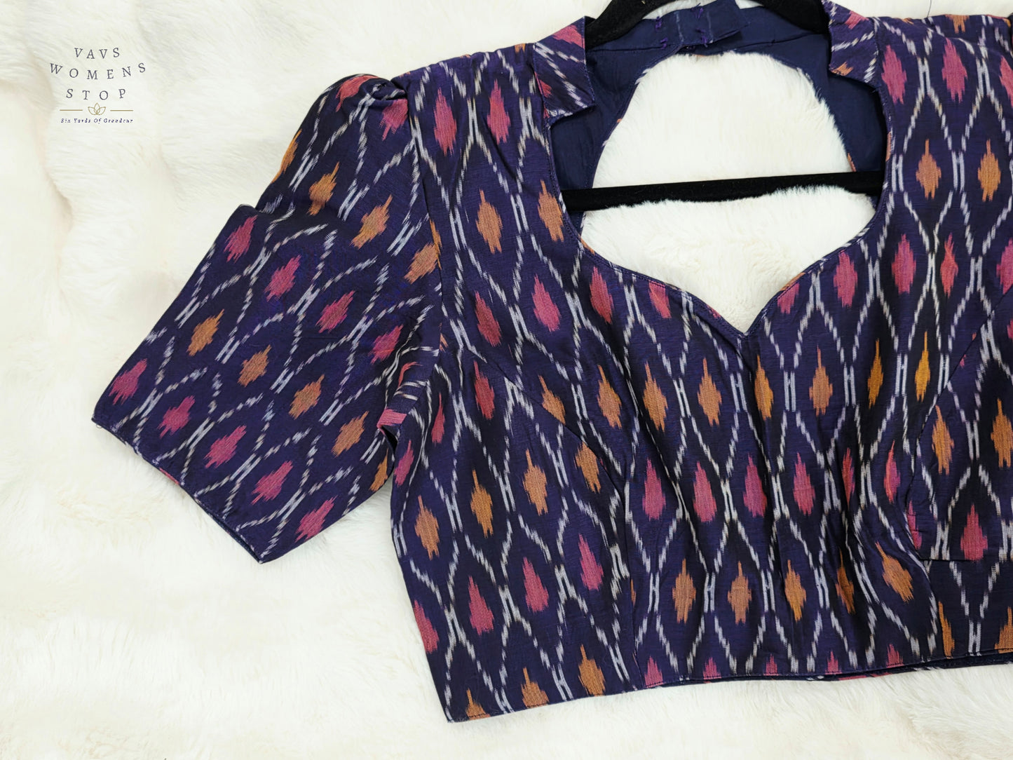 Royal Indigo Purple Ikkat Sico Cotton Designer Blouse