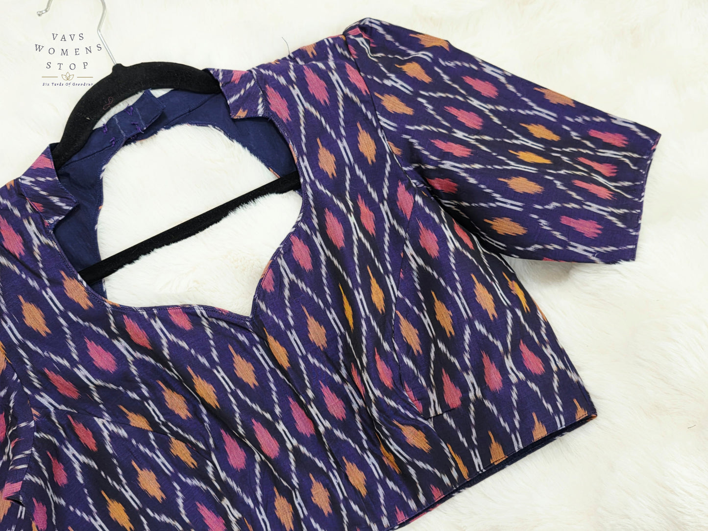 Royal Indigo Purple Ikkat Sico Cotton Designer Blouse