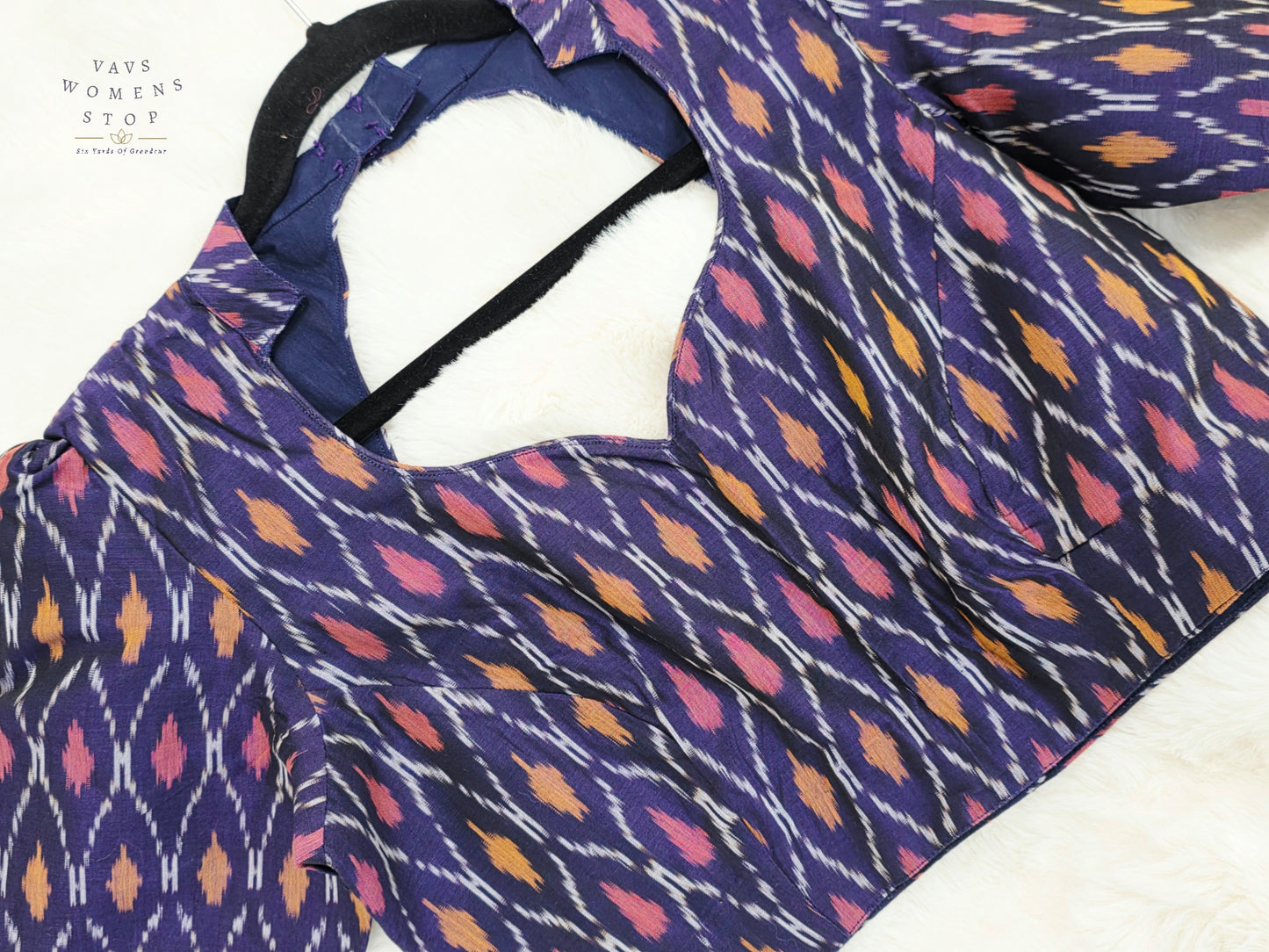 Royal Indigo Purple Ikkat Sico Cotton Designer Blouse