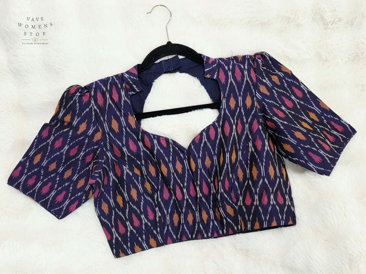 Royal Indigo Purple Ikkat Sico Cotton Designer Blouse