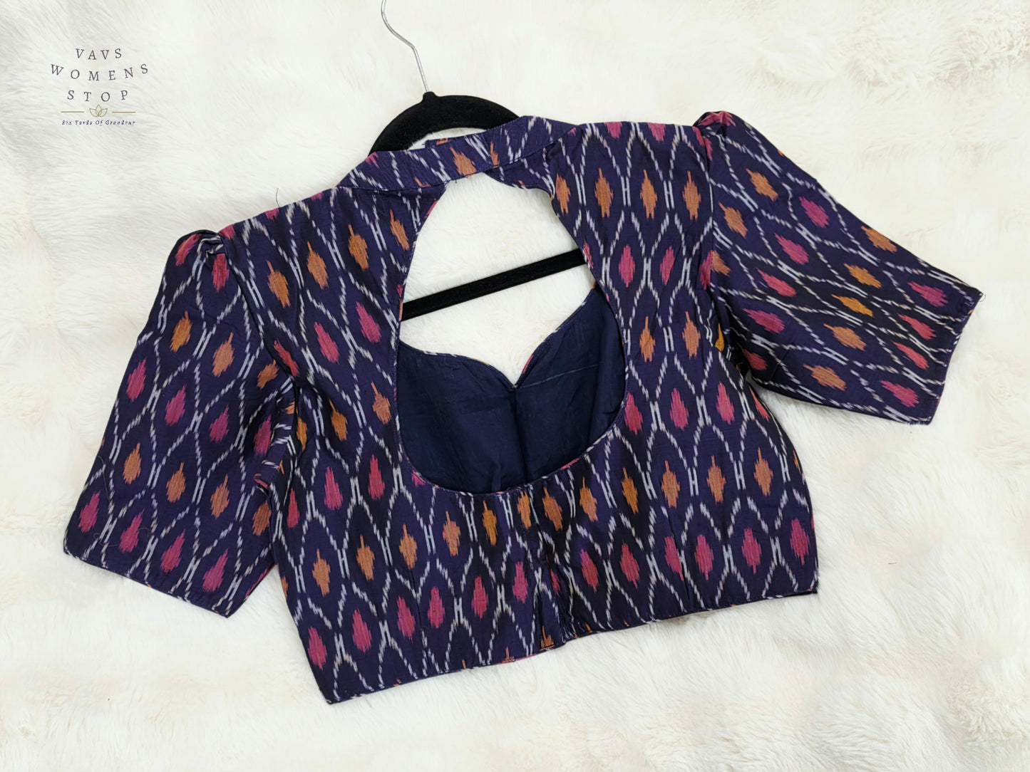 Royal Indigo Purple Ikkat Sico Cotton Designer Blouse