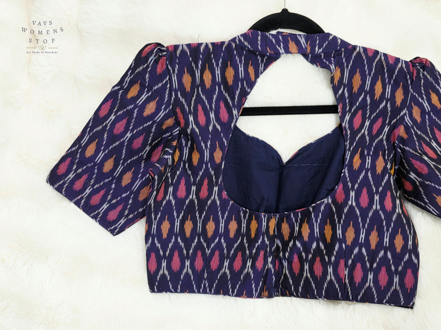 Royal Indigo Purple Ikkat Sico Cotton Designer Blouse