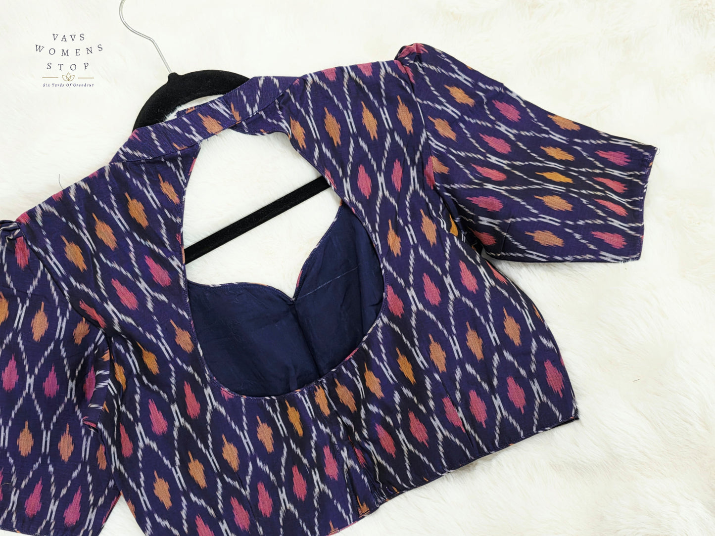 Royal Indigo Purple Ikkat Sico Cotton Designer Blouse
