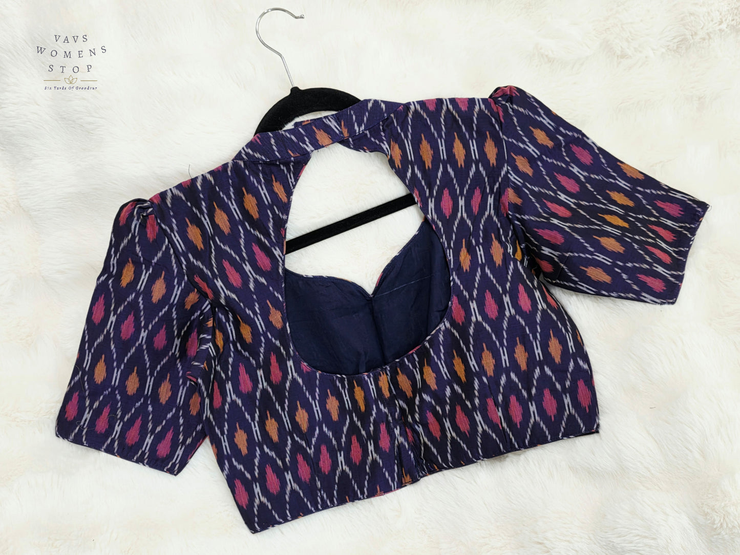 Royal Indigo Purple Ikkat Sico Cotton Designer Blouse