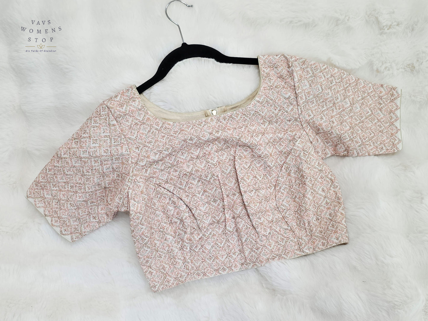 Ivory Blush Appliqué Style Soft Silk Cotton Designer Blouse