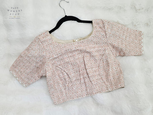 Ivory Blush Appliqué Style Soft Silk Cotton Designer Blouse