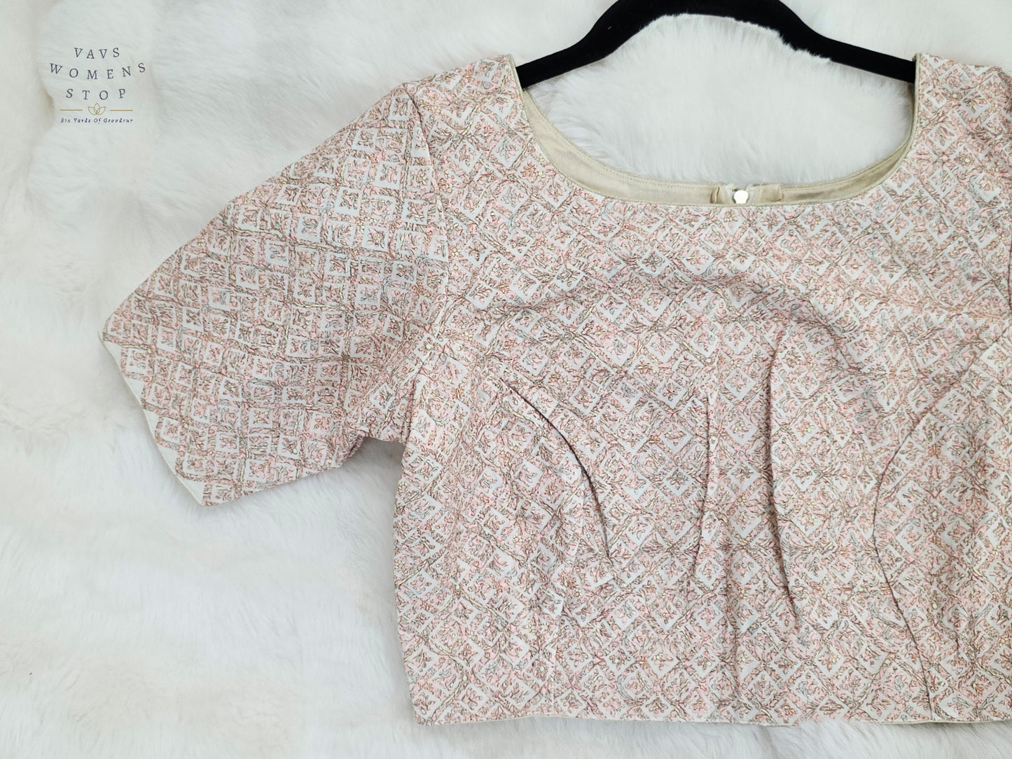 Ivory Blush Appliqué Style Soft Silk Cotton Designer Blouse