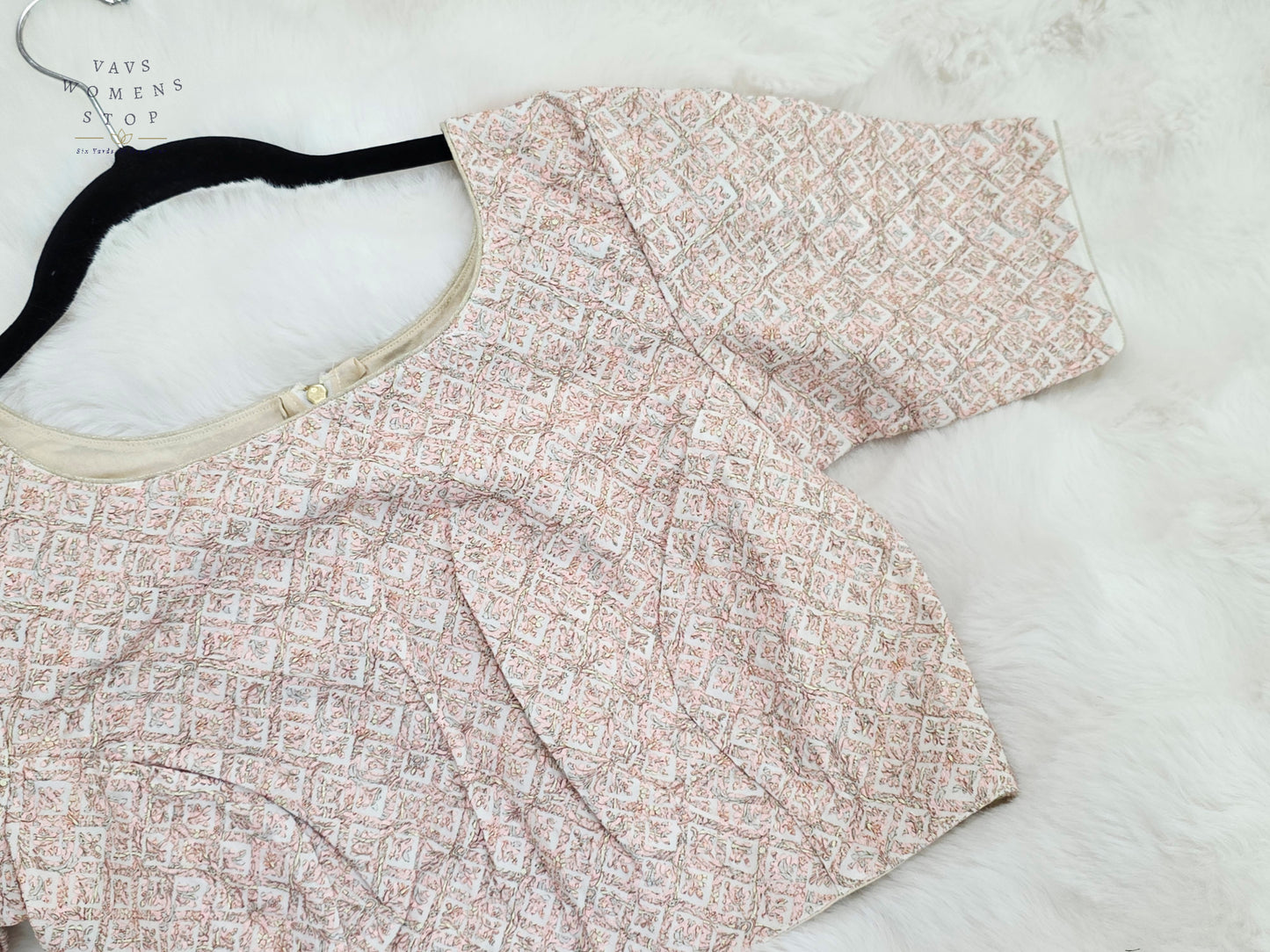 Ivory Blush Appliqué Style Soft Silk Cotton Designer Blouse