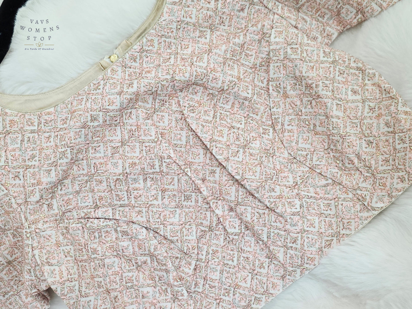 Ivory Blush Appliqué Style Soft Silk Cotton Designer Blouse