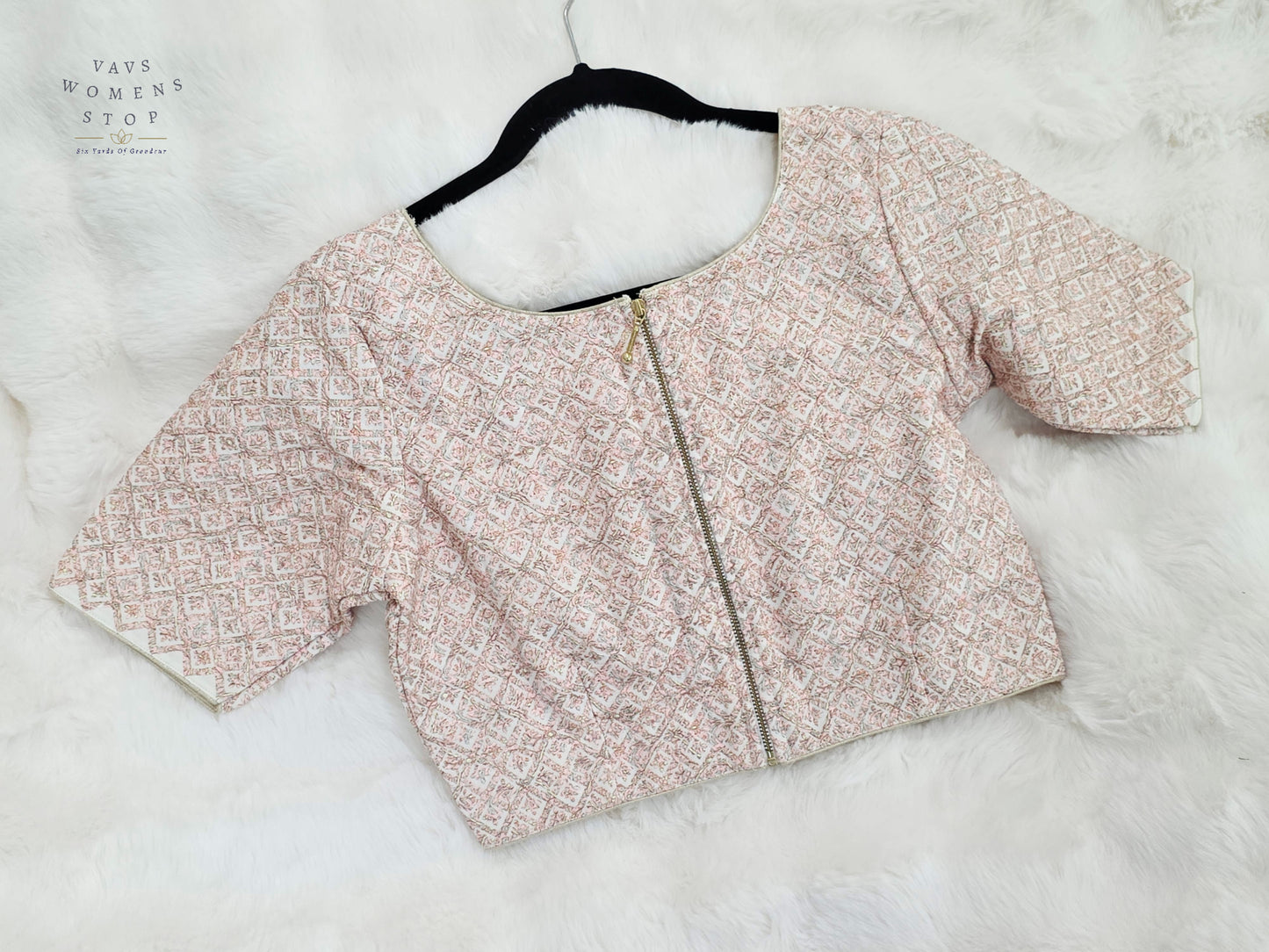 Ivory Blush Appliqué Style Soft Silk Cotton Designer Blouse