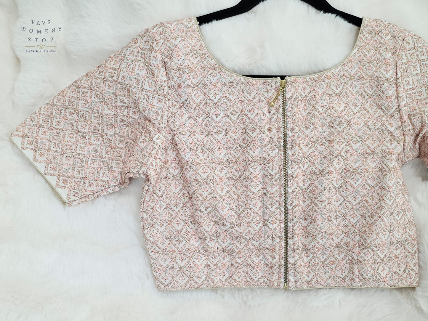 Ivory Blush Appliqué Style Soft Silk Cotton Designer Blouse
