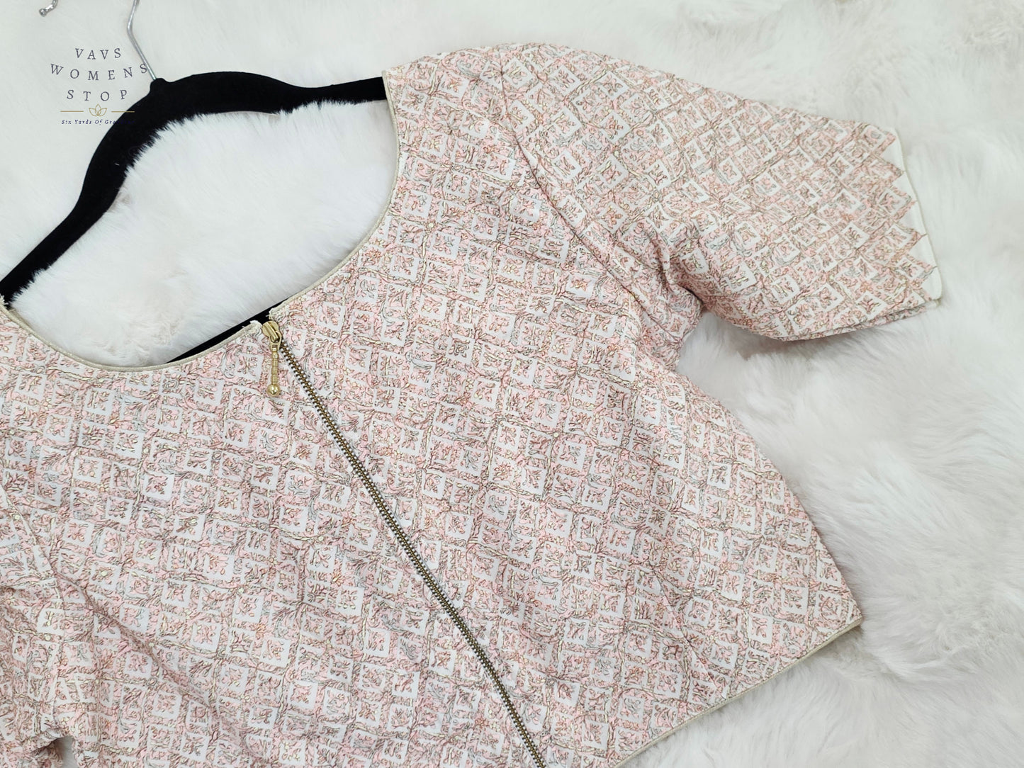 Ivory Blush Appliqué Style Soft Silk Cotton Designer Blouse