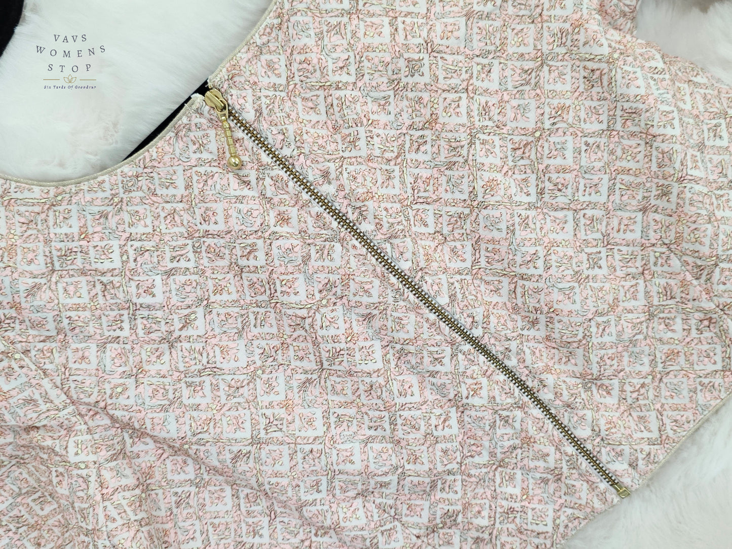 Ivory Blush Appliqué Style Soft Silk Cotton Designer Blouse