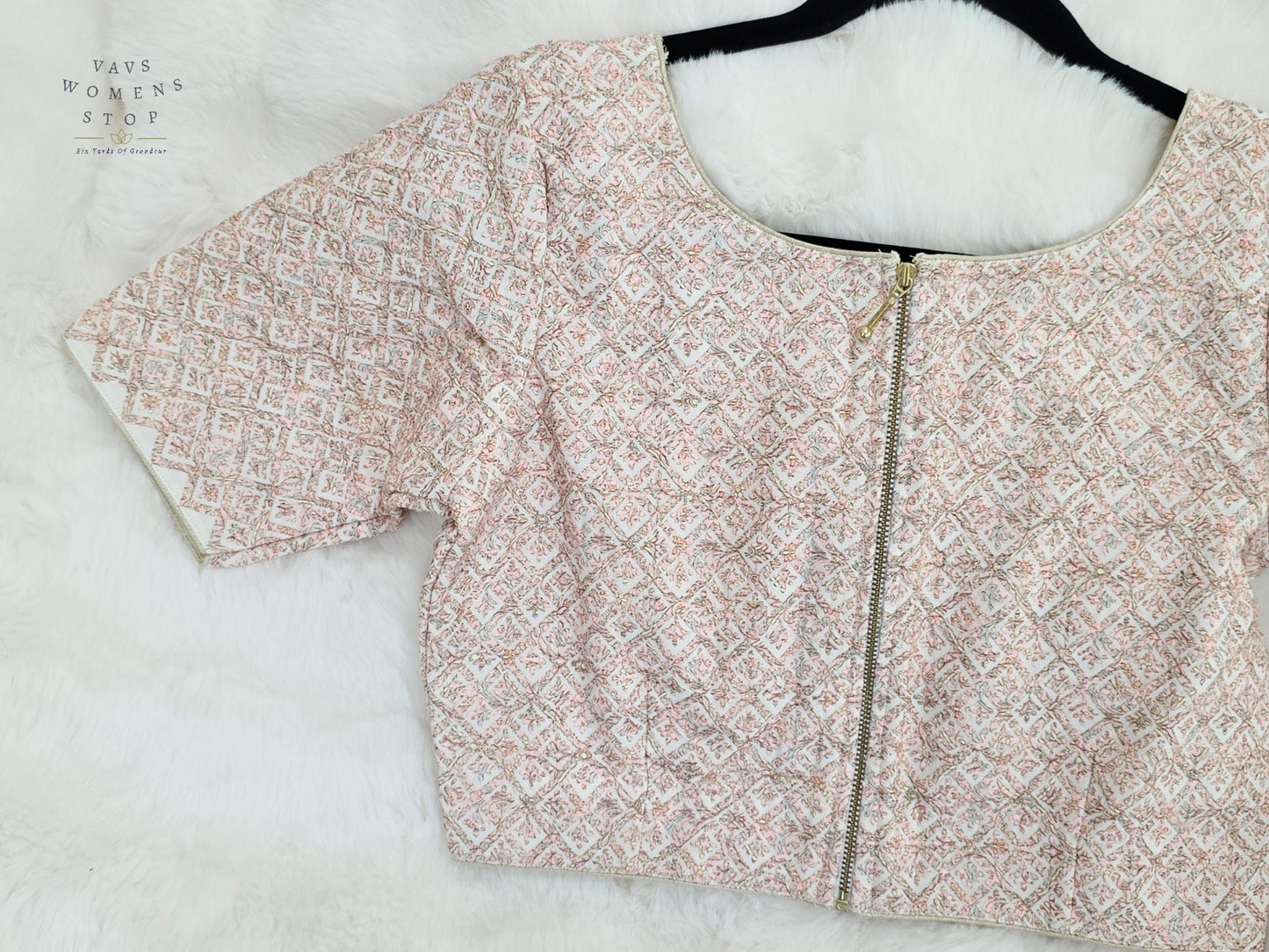 Ivory Blush Appliqué Style Soft Silk Cotton Designer Blouse