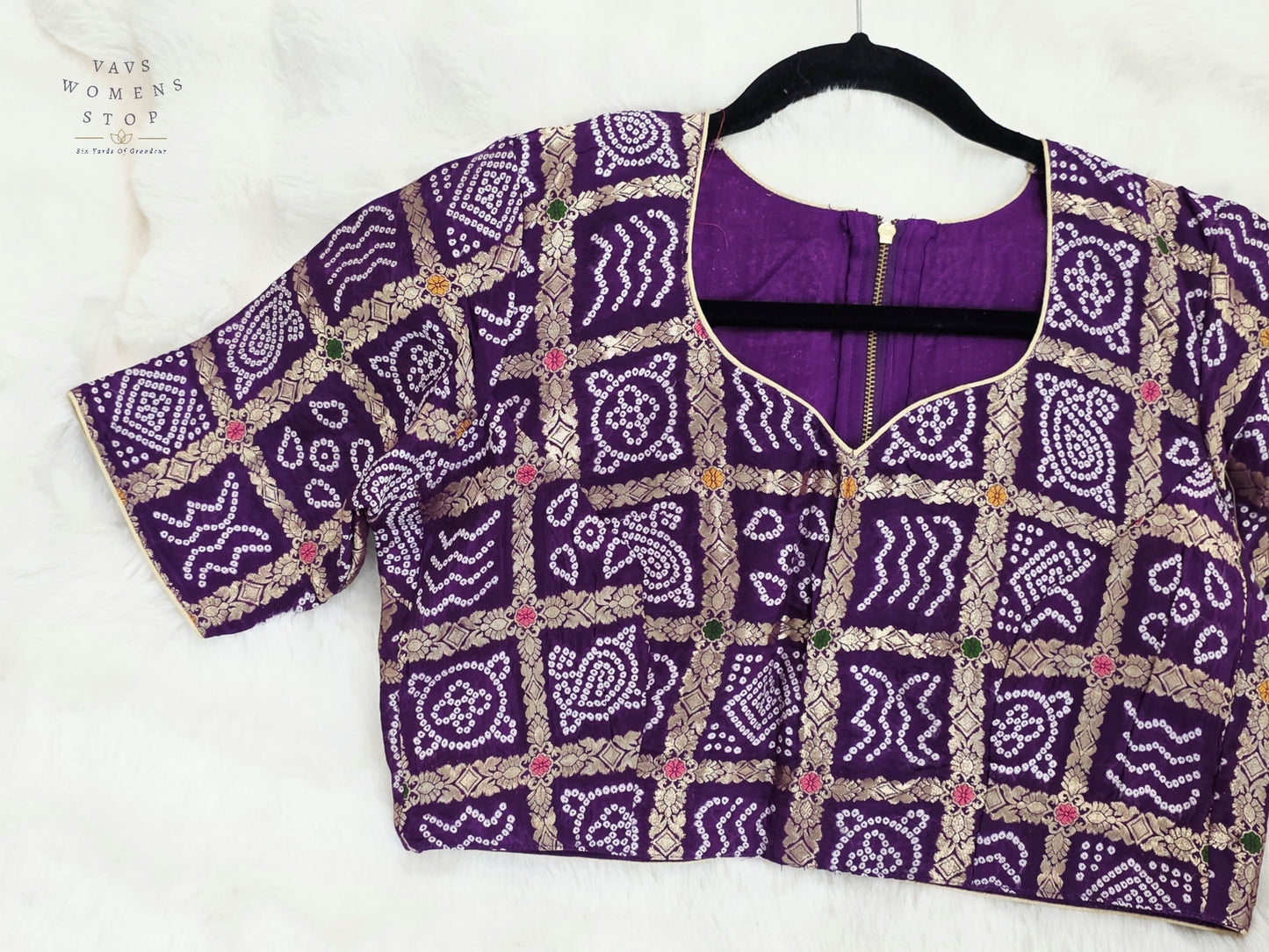 Royal Amethyst Purple Gharchola Checks Bandhani Munga Benarasi Silk Designer Blouse