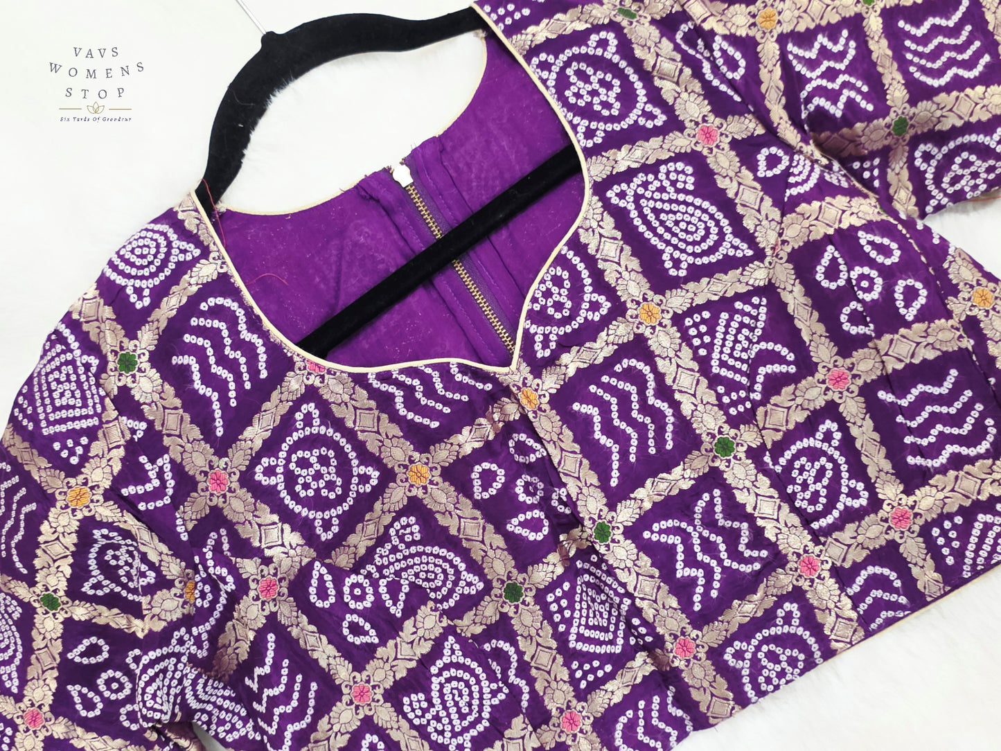 Royal Amethyst Purple Gharchola Checks Bandhani Munga Benarasi Silk Designer Blouse