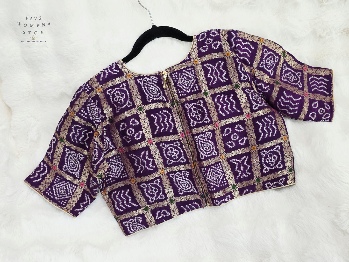 Royal Amethyst Purple Gharchola Checks Bandhani Munga Benarasi Silk Designer Blouse