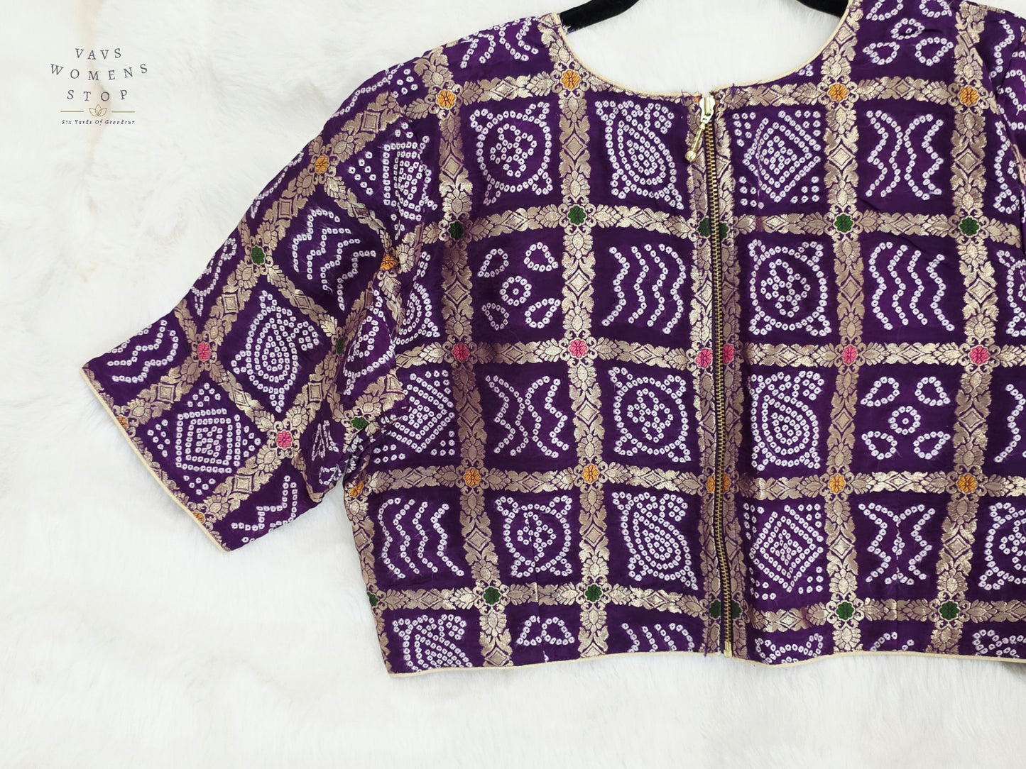Royal Amethyst Purple Gharchola Checks Bandhani Munga Benarasi Silk Designer Blouse