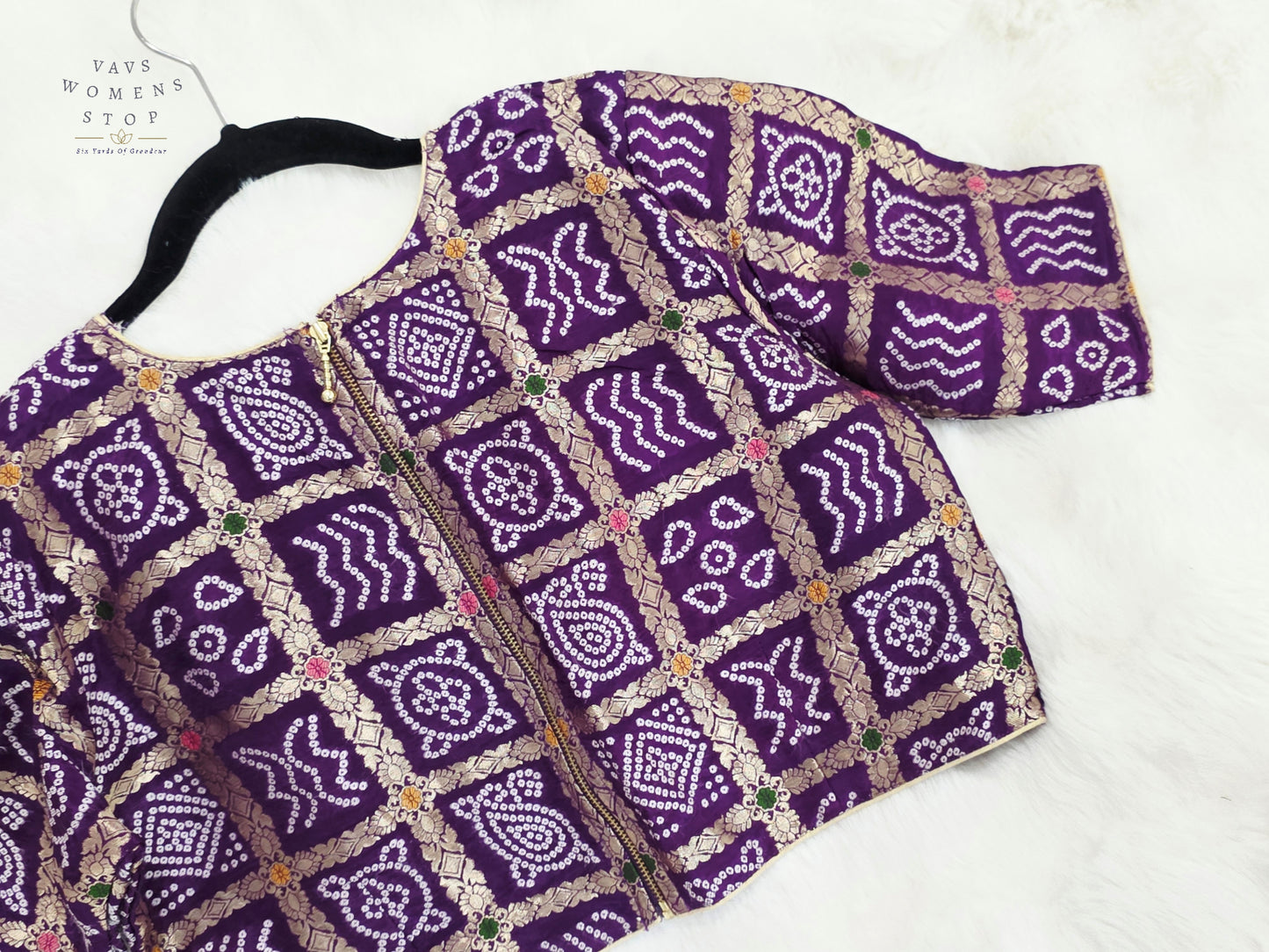 Royal Amethyst Purple Gharchola Checks Bandhani Munga Benarasi Silk Designer Blouse