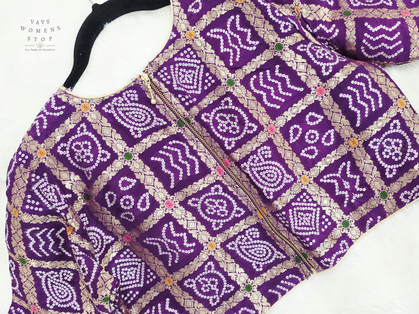 Royal Amethyst Purple Gharchola Checks Bandhani Munga Benarasi Silk Designer Blouse
