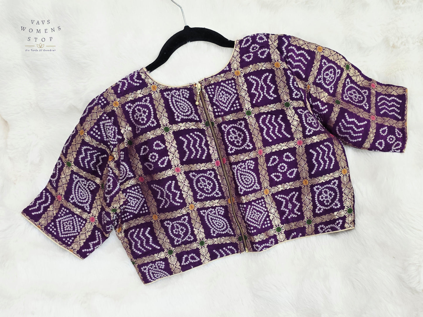 Royal Amethyst Purple Gharchola Checks Bandhani Munga Benarasi Silk Designer Blouse