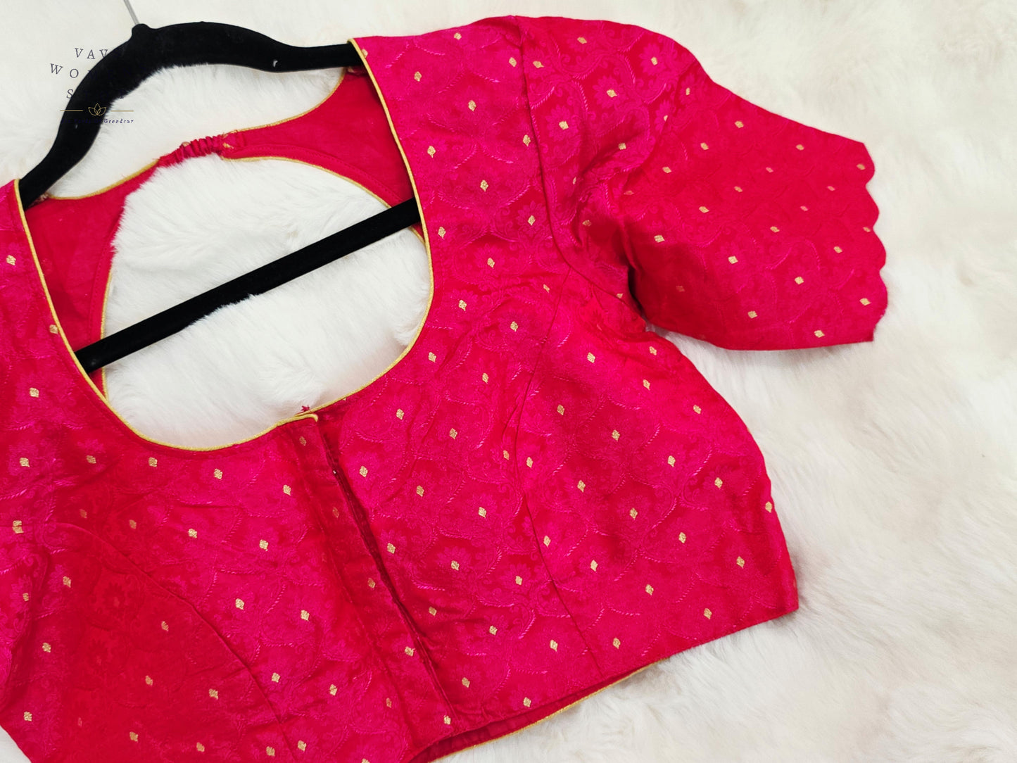 Luxury Royal Rani Pink Benarasi Silk Designer Blouse with Gold Butta Weaving