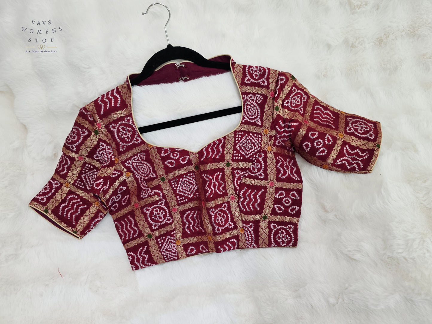 Royal Burgundy Maroon Gharchola Checks Bandhani Munga Benarasi Silk Designer Blouse