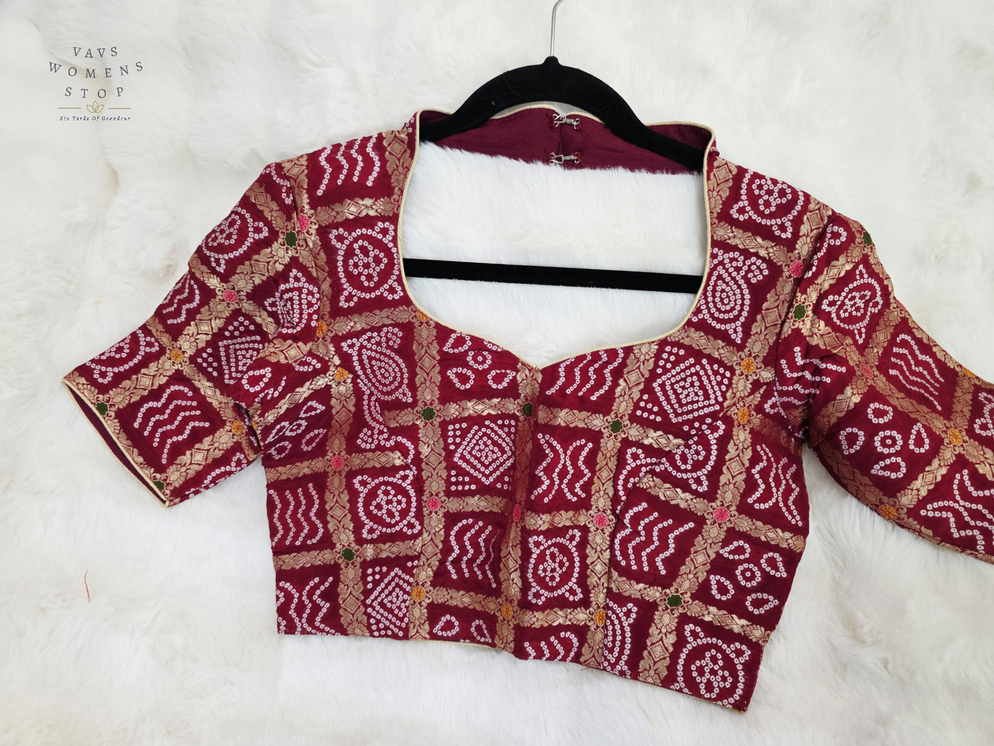 Royal Burgundy Maroon Gharchola Checks Bandhani Munga Benarasi Silk Designer Blouse