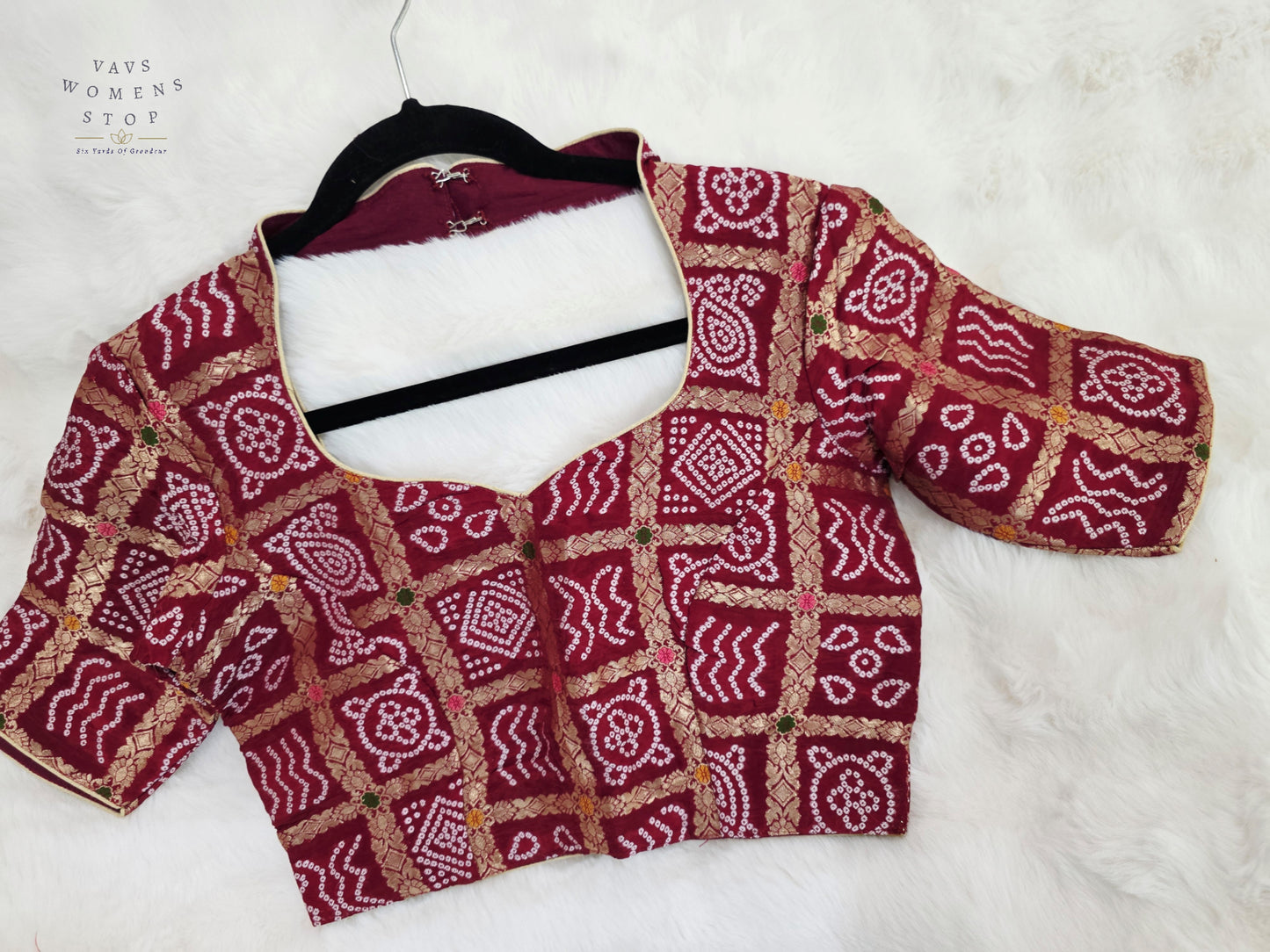 Royal Burgundy Maroon Gharchola Checks Bandhani Munga Benarasi Silk Designer Blouse