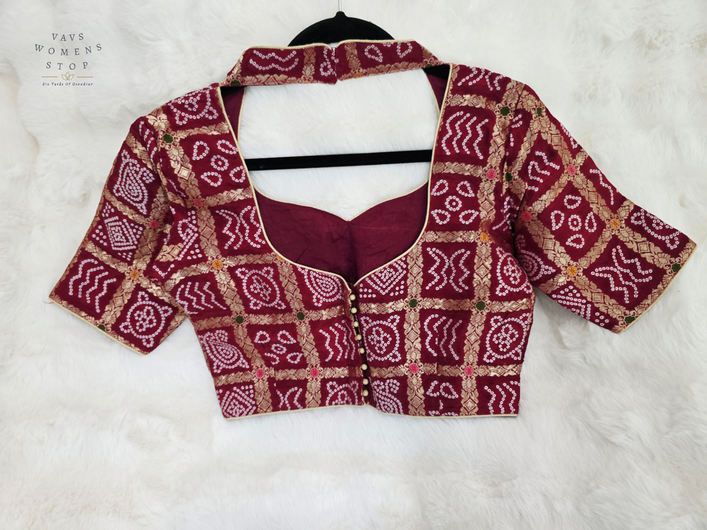 Royal Burgundy Maroon Gharchola Checks Bandhani Munga Benarasi Silk Designer Blouse