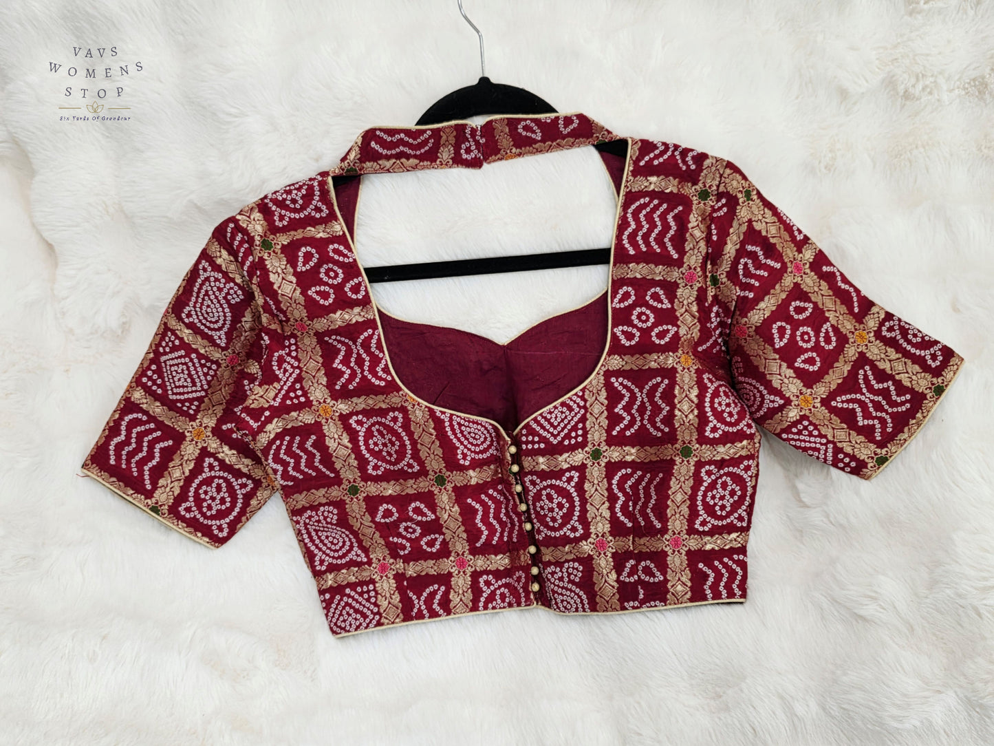 Royal Burgundy Maroon Gharchola Checks Bandhani Munga Benarasi Silk Designer Blouse