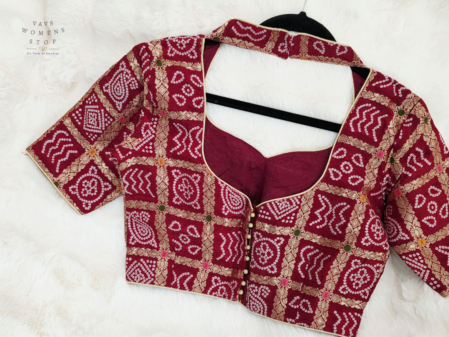 Royal Burgundy Maroon Gharchola Checks Bandhani Munga Benarasi Silk Designer Blouse