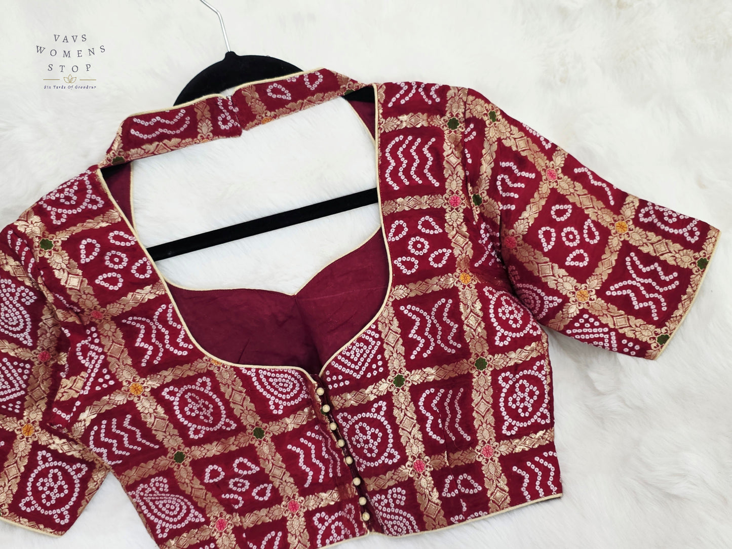 Royal Burgundy Maroon Gharchola Checks Bandhani Munga Benarasi Silk Designer Blouse
