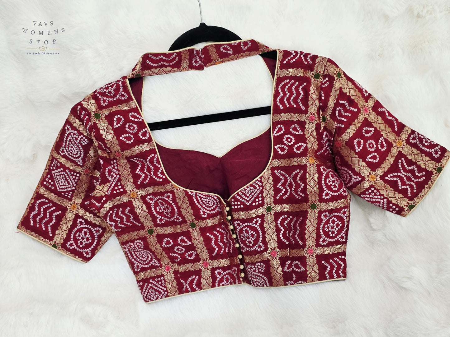 Royal Burgundy Maroon Gharchola Checks Bandhani Munga Benarasi Silk Designer Blouse