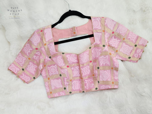 Blush Rose Pink Gharchola Checks Bandhani Munga Benarasi Silk Designer Blouse