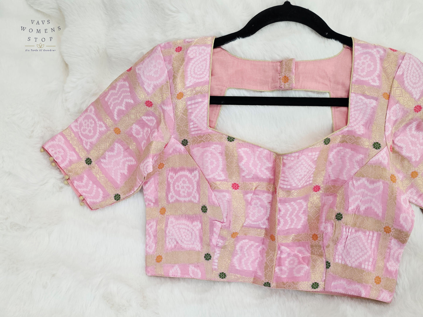 Blush Rose Pink Gharchola Checks Bandhani Munga Benarasi Silk Designer Blouse