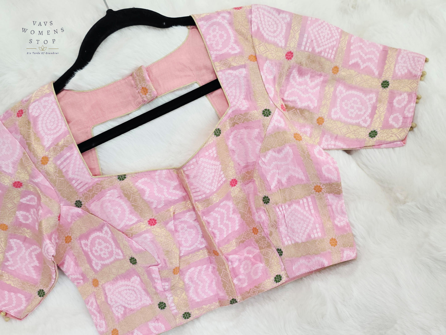 Blush Rose Pink Gharchola Checks Bandhani Munga Benarasi Silk Designer Blouse