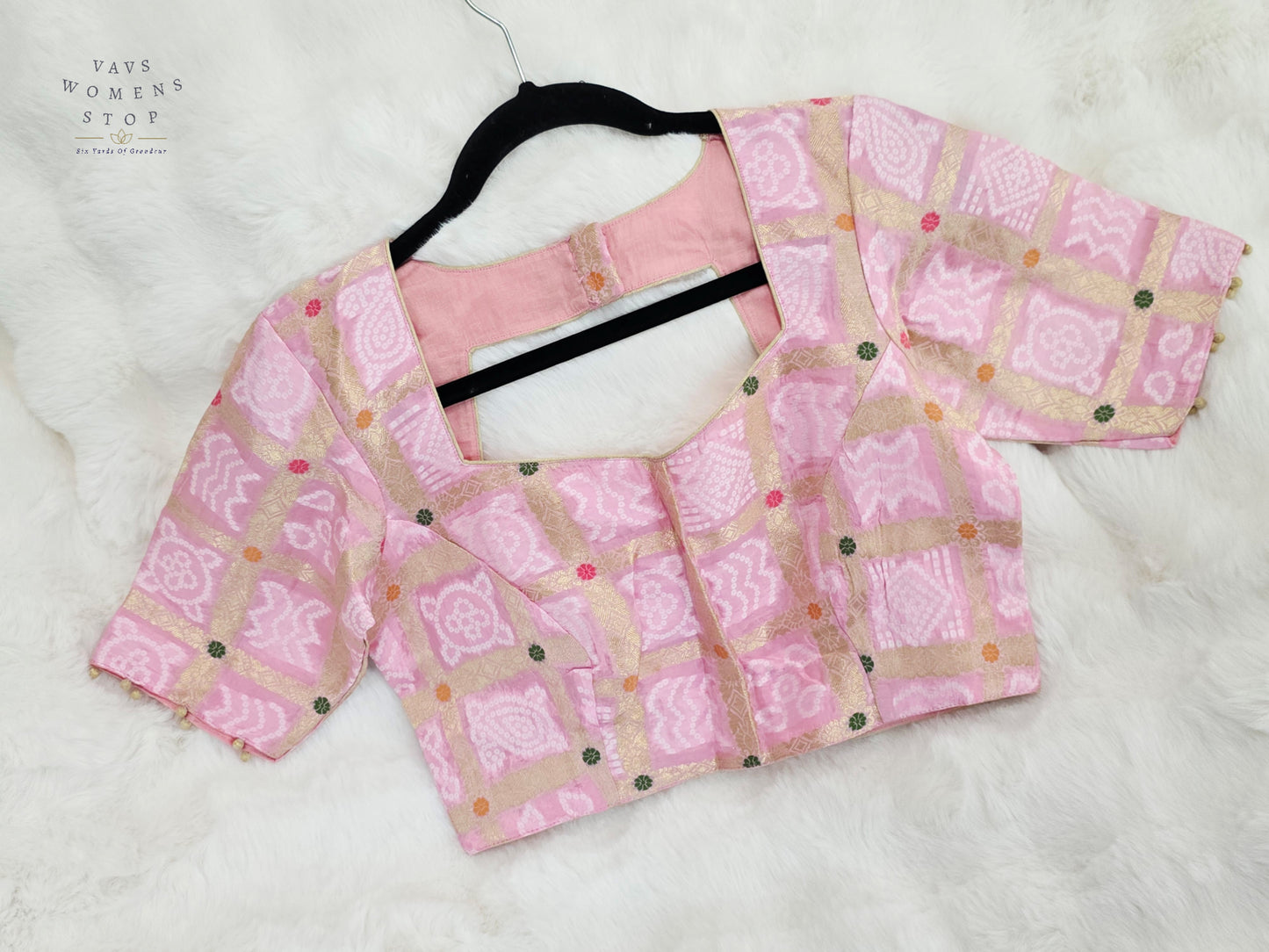 Blush Rose Pink Gharchola Checks Bandhani Munga Benarasi Silk Designer Blouse