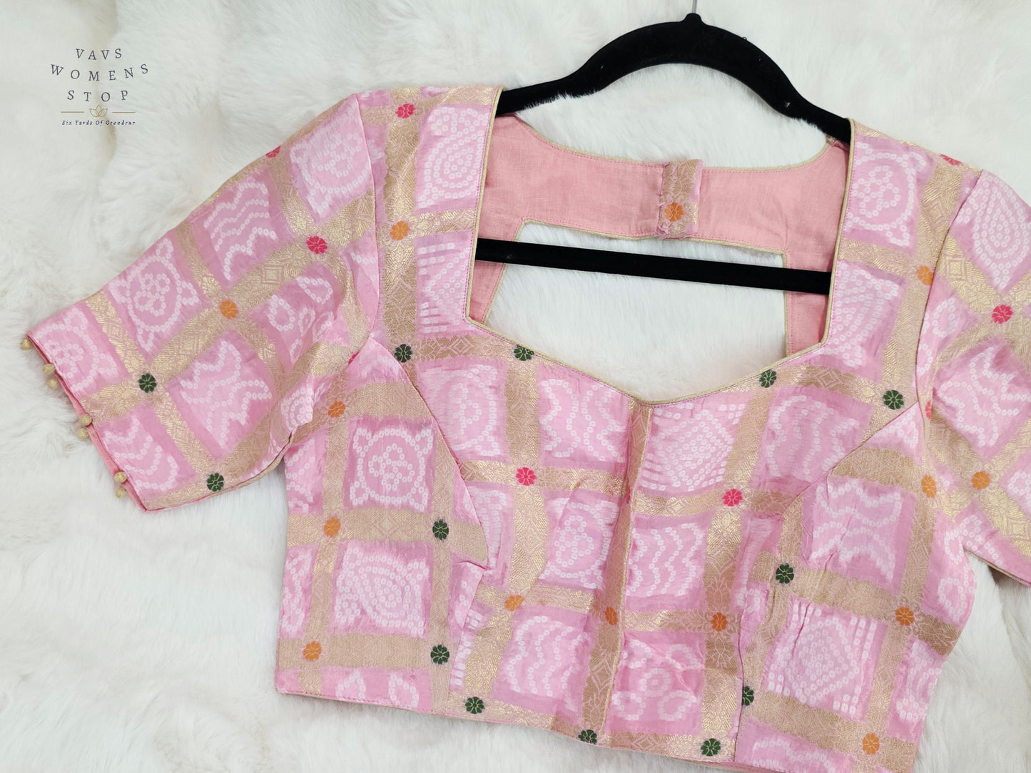 Blush Rose Pink Gharchola Checks Bandhani Munga Benarasi Silk Designer Blouse