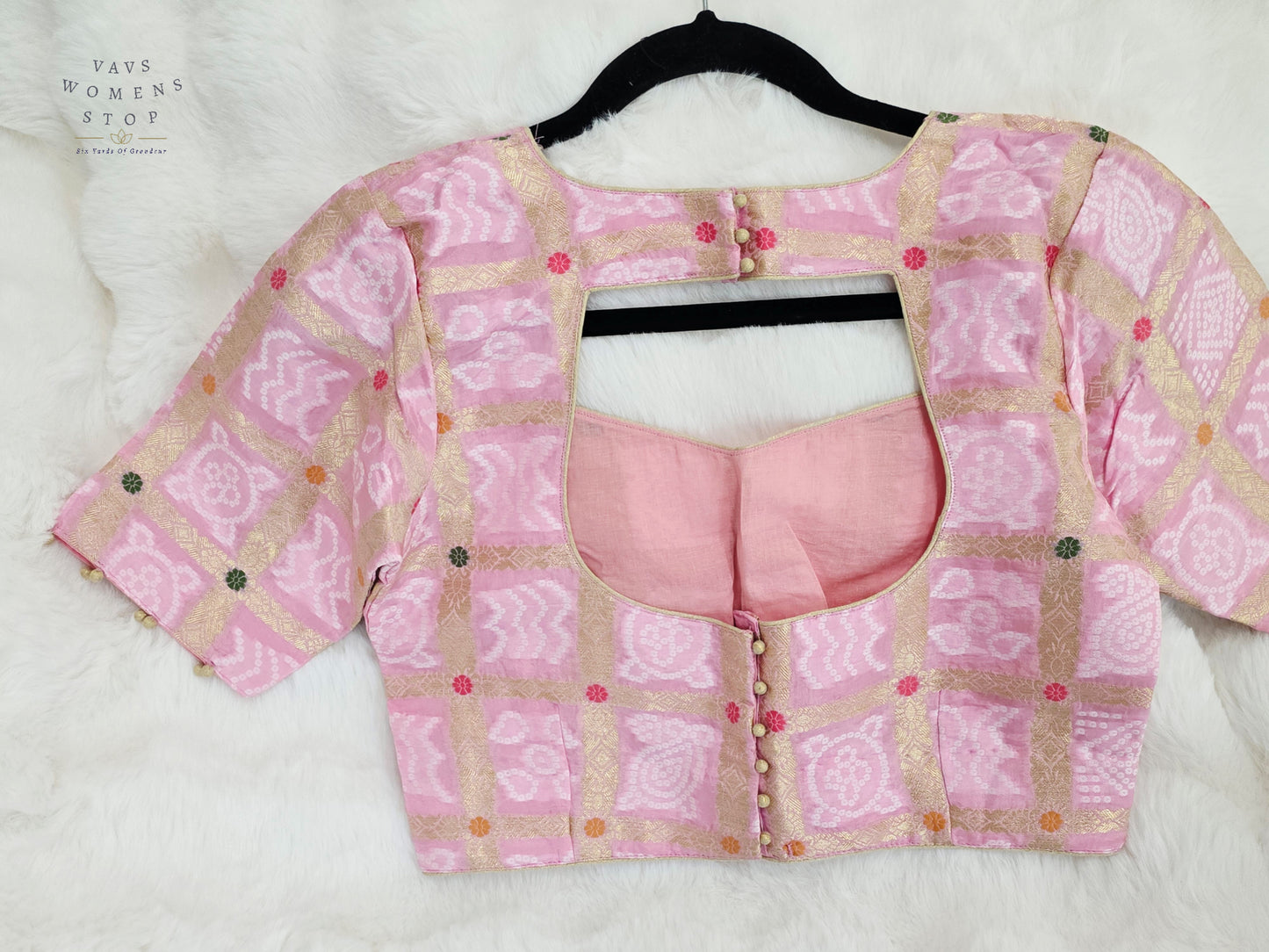 Blush Rose Pink Gharchola Checks Bandhani Munga Benarasi Silk Designer Blouse