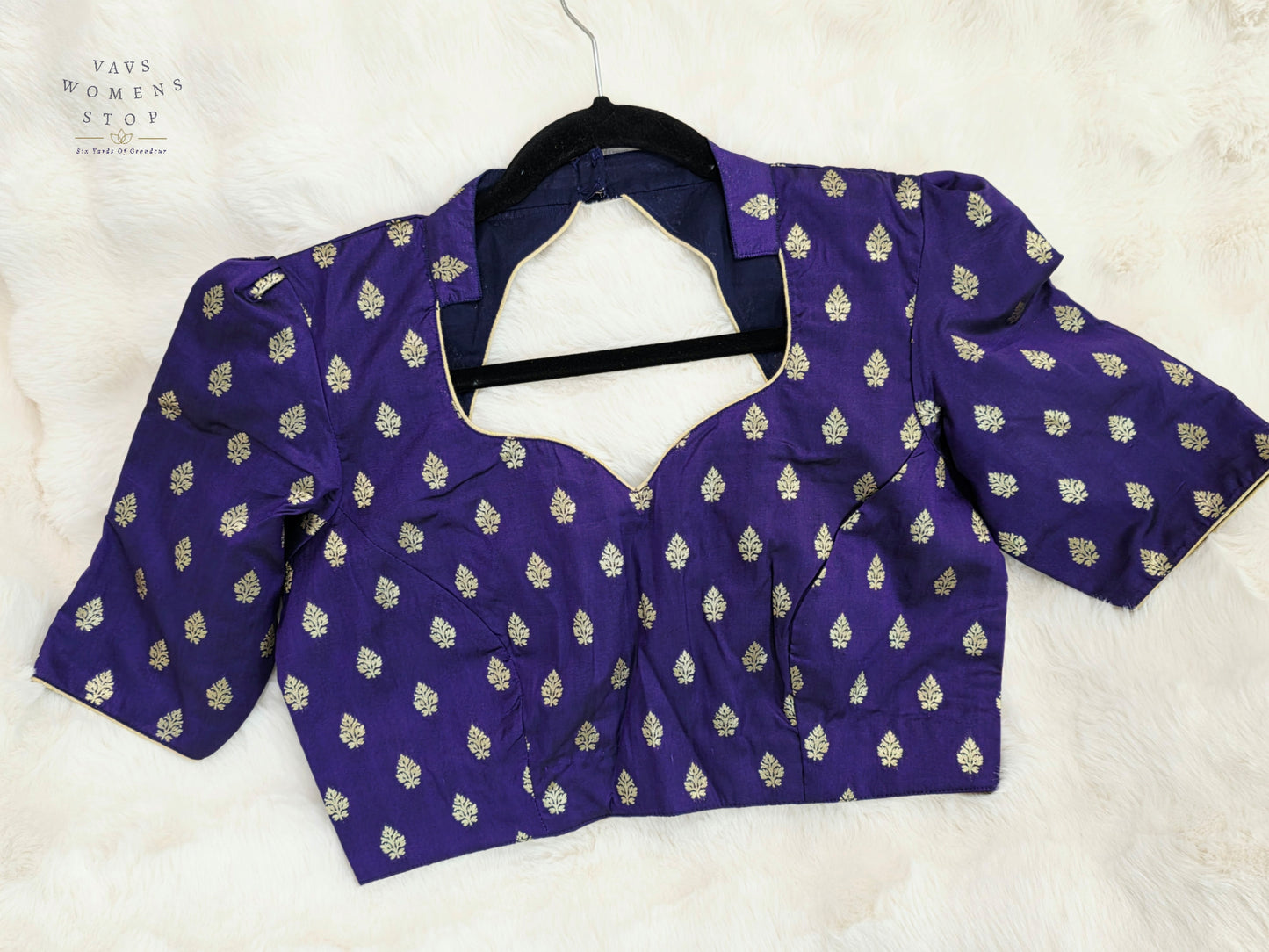 Luxury Royal Orchid Purple Benarasi Silk Stitched Blouse | Gold Butta Weave | Size 38-44