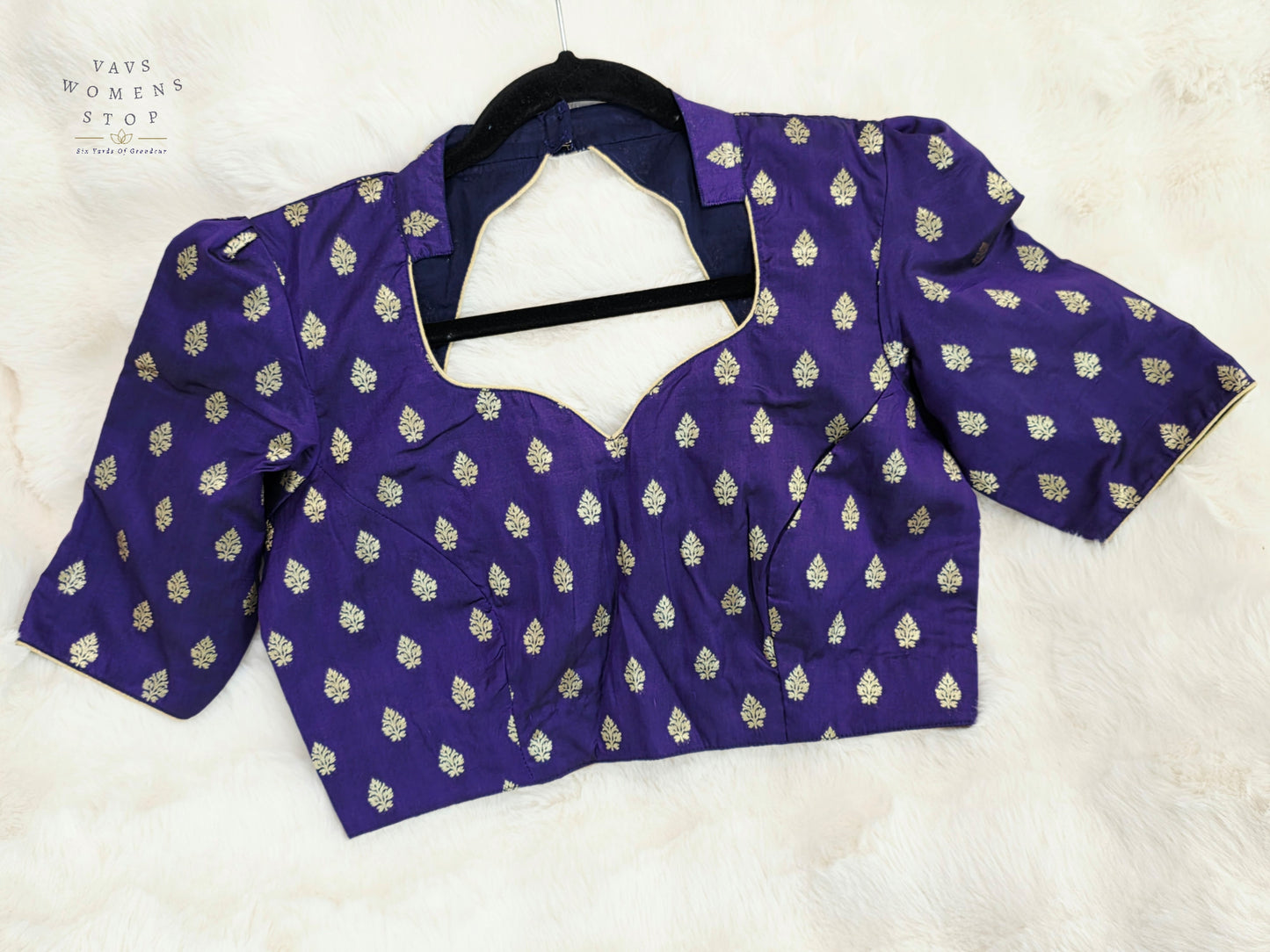 Luxury Royal Orchid Purple Benarasi Silk Stitched Blouse | Gold Butta Weave | Size 38-44